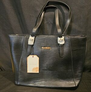 Amy Miller Black Faux Snake Skin/Corocco Tote Bag NWT